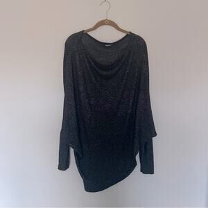 Y2K Black Heather Drapey Sweater Top Size Large Asymmetrical
